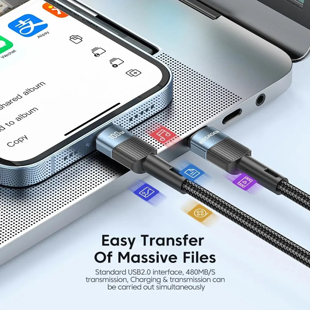 Essager EXCTT1-XC01 Câble USB-C Tressé 100W PD 5A 1m - Arsenal HANTKO